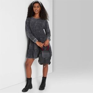Wild Fable Mineral Wash Black Gray Long Sleeve Mini Sweatshirt Dress